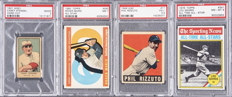 1921-1976 Topps and Assorted Brands New York Yankees PSA-Graded Collection (4 Different)